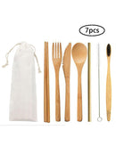 7pcs Mini Portable Travel Bamboo Coffee Tea Spoon Teaspoon Tableware Set