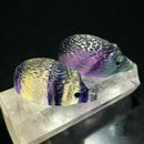 2x Natural Quartz Carved Rainbow Fluorite Hedgehog Stone