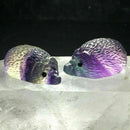 2x Rainbow Fluorite Stone Hedgehog Carving Quartz Crystal Artware Healing