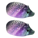2x Rainbow Fluorite Stone Hedgehog Carving Quartz Crystal Artware Healing