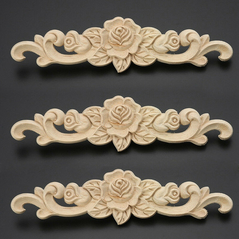 1 x Carving Natural Wood Appliques For Furniture Cabinet Unpainted Wooden  Best