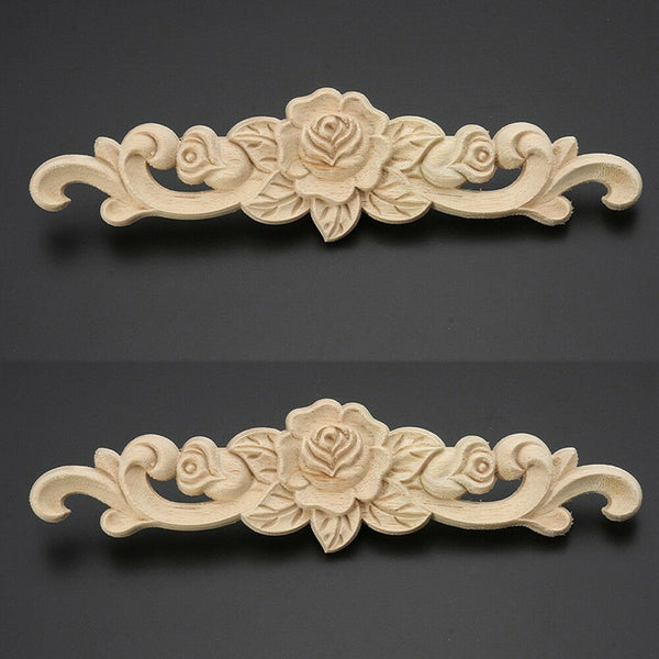 1 x Carving Natural Wood Appliques For Furniture Cabinet Unpainted Wooden  Best