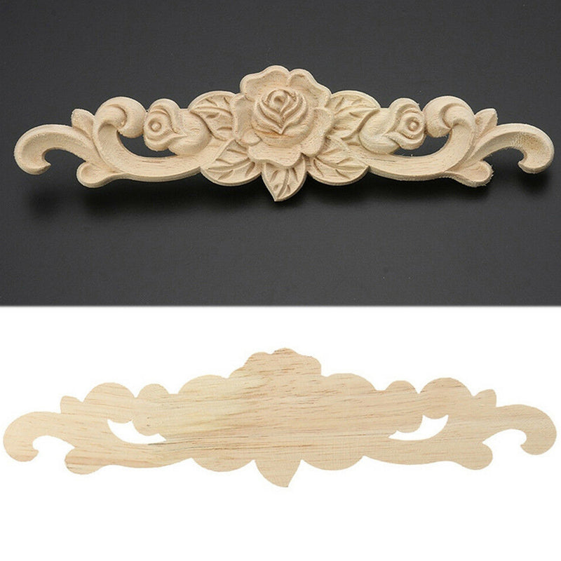 1 x Carving Natural Wood Appliques For Furniture Cabinet Unpainted Wooden  Best