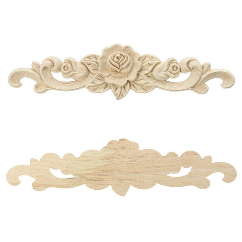 1 x Carving Natural Wood Appliques For Furniture Cabinet Unpainted Wooden  Best