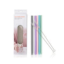 Reusable Metal Folding Collapsible Drinking Straw Portable+Cleaning Brush Set