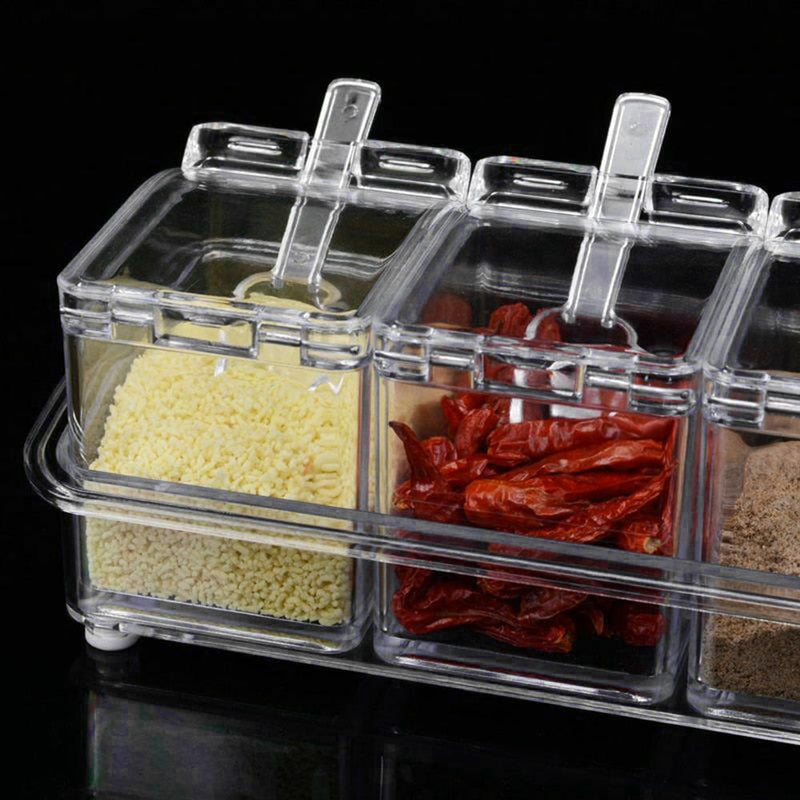 Transparent Kitchen Storage Boxes Spices Seasoning Jar Sugar Salt Organizer Box
