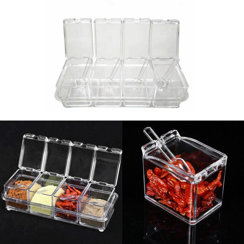 Transparent Kitchen Storage Boxes Spices Seasoning Jar Sugar Salt Organizer Box