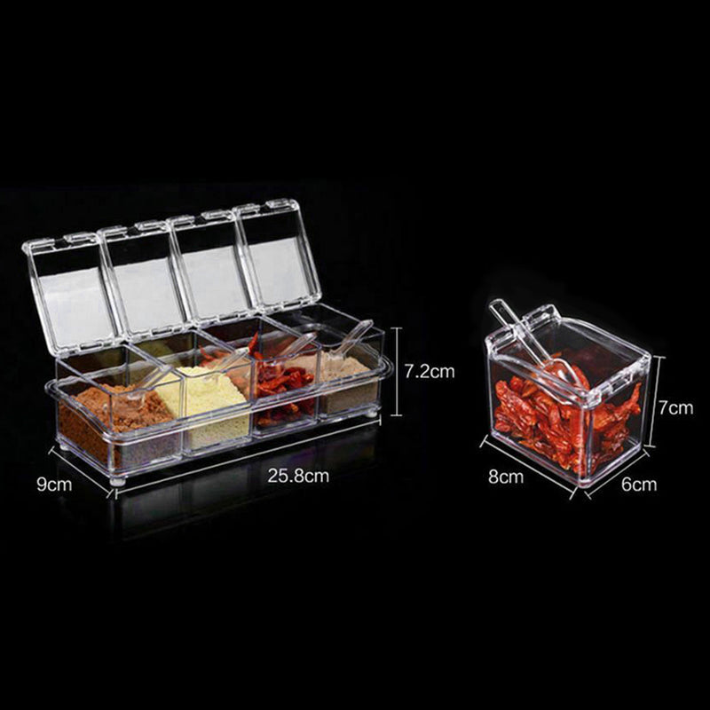 Transparent Kitchen Storage Boxes Spices Seasoning Jar Sugar Salt Organizer Box