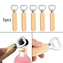 5pcs Stainless Steel Bottle Opener Wood Handle Drink Beer Lid Kitchen Launcher