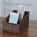 Remote Control Organizer Caddy 3 Slot PU Leather Storage Holder TV Stand Brown