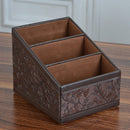 Remote Control Organizer Caddy 3 Slot PU Leather Storage Holder TV Stand Brown