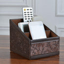 Remote Control Organizer Caddy 3 Slot PU Leather Storage Holder TV Stand Brown