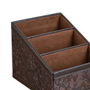 Remote Control Organizer Caddy 3 Slot PU Leather Storage Holder TV Stand Brown