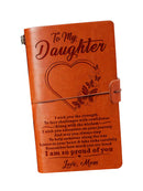 To My Daughter Face Challenges Love Mom Engraved Leather Journal Notebook Diary