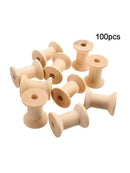 100* Wooden Empty Thread Spools DIY Reel Bobbin Sewing Tool Natural Color New
