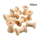 100* Wooden Empty Thread Spools DIY Reel Bobbin Sewing Tool Natural Color New