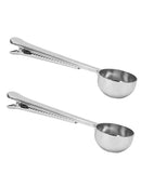 2*Stainless Steel Ground Tea Measuring Scoop Spoon With Bag Sealing Clip Hot