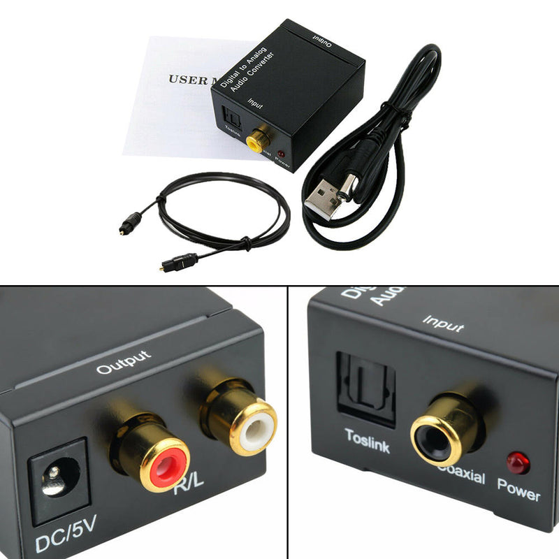 Digital Toslink Coaxial Optical to Analog Audio Converter Adapter L/R RCA 3.5mm