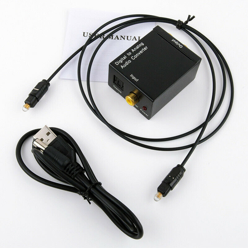 1 Set Digital to Analog Coaxial Audio Converter Adapter w/ Fiber Cable RCA Out