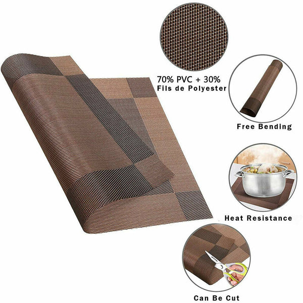 6 pc Placemats Table Mats Woven Vinyl PVC Heat Resistant Placemats Decor 18"x12"