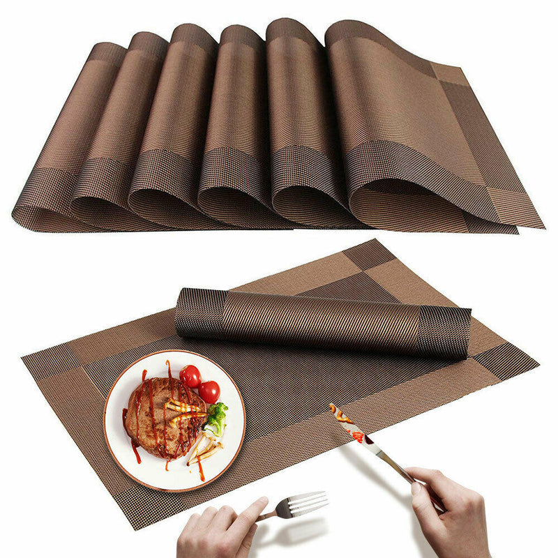6 pc Placemats Table Mats Woven Vinyl PVC Heat Resistant Placemats Decor 18"x12"
