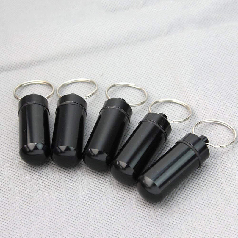 5pcs Black Waterproof Aluminum Pill Box Case Holder Keychain Container New