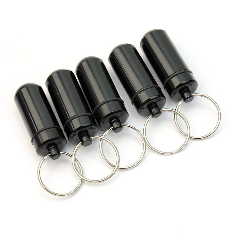5pcs Black Waterproof Aluminum Pill Box Case Holder Keychain Container New