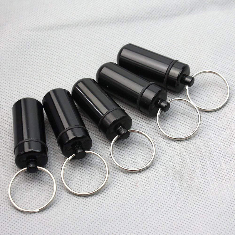 5pcs Black Waterproof Aluminum Pill Box Case Holder Keychain Container New
