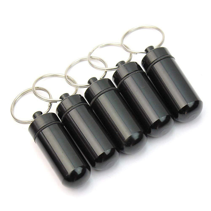 5pcs Black Waterproof Aluminum Pill Box Case Holder Keychain Container New