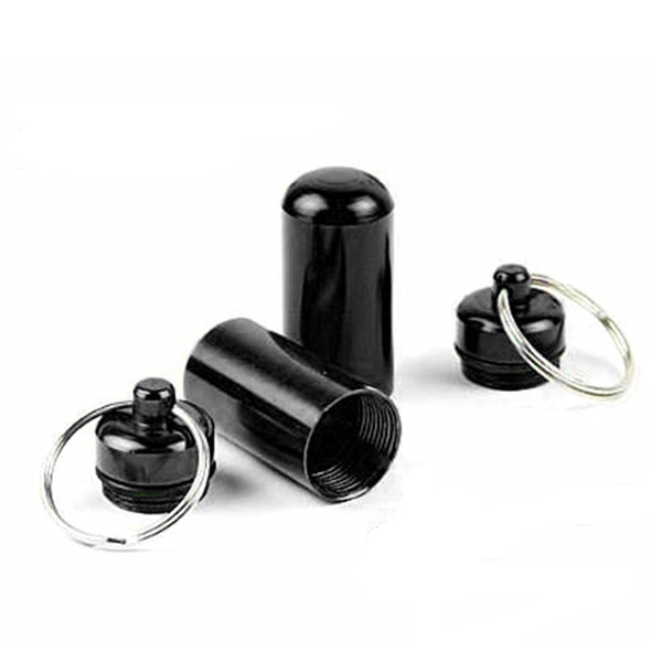5pcs Black Waterproof Aluminum Pill Box Case Holder Keychain Container New