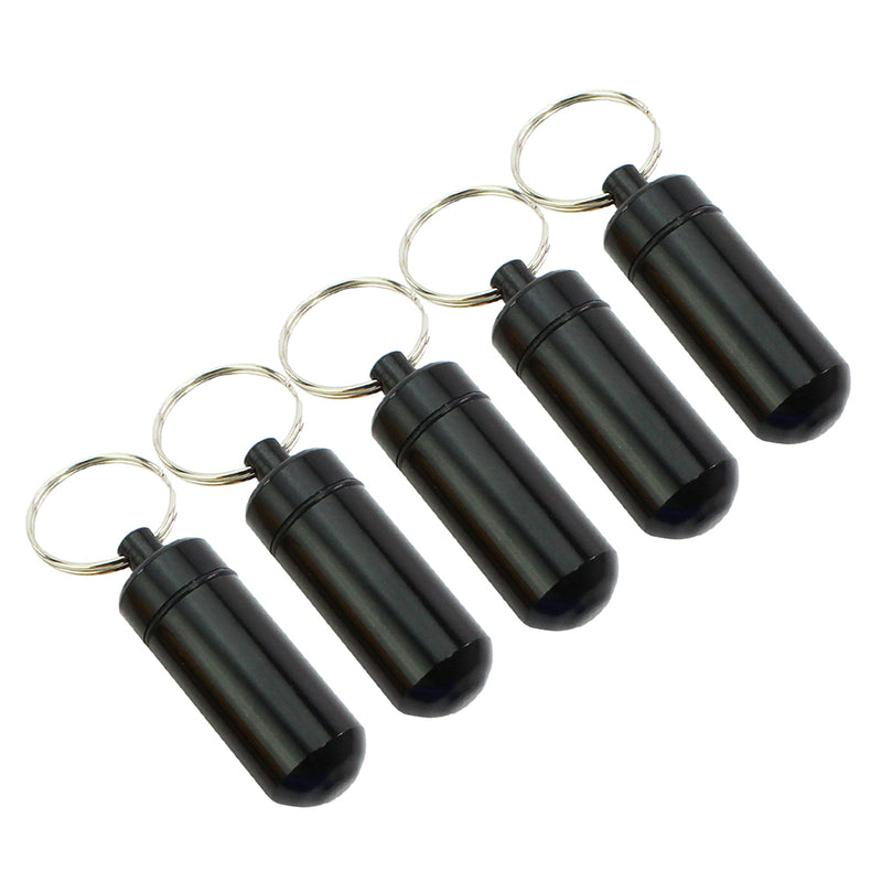 5pcs Black Waterproof Aluminum Pill Box Case Holder Keychain Container New