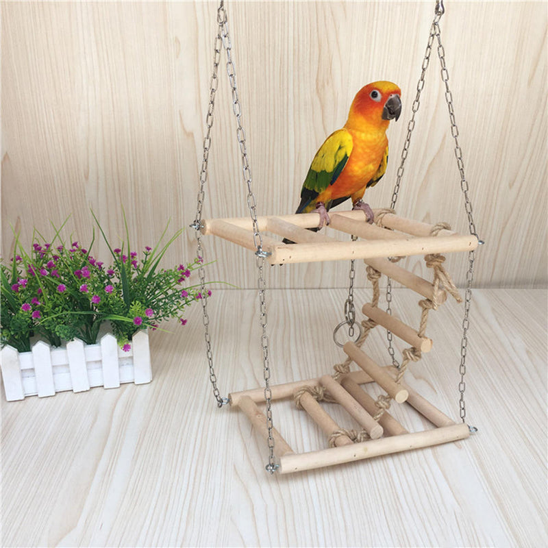 Parrot Wood Stand Activity Center Ladder Swing Tray Cup Perch Bird Play Rack