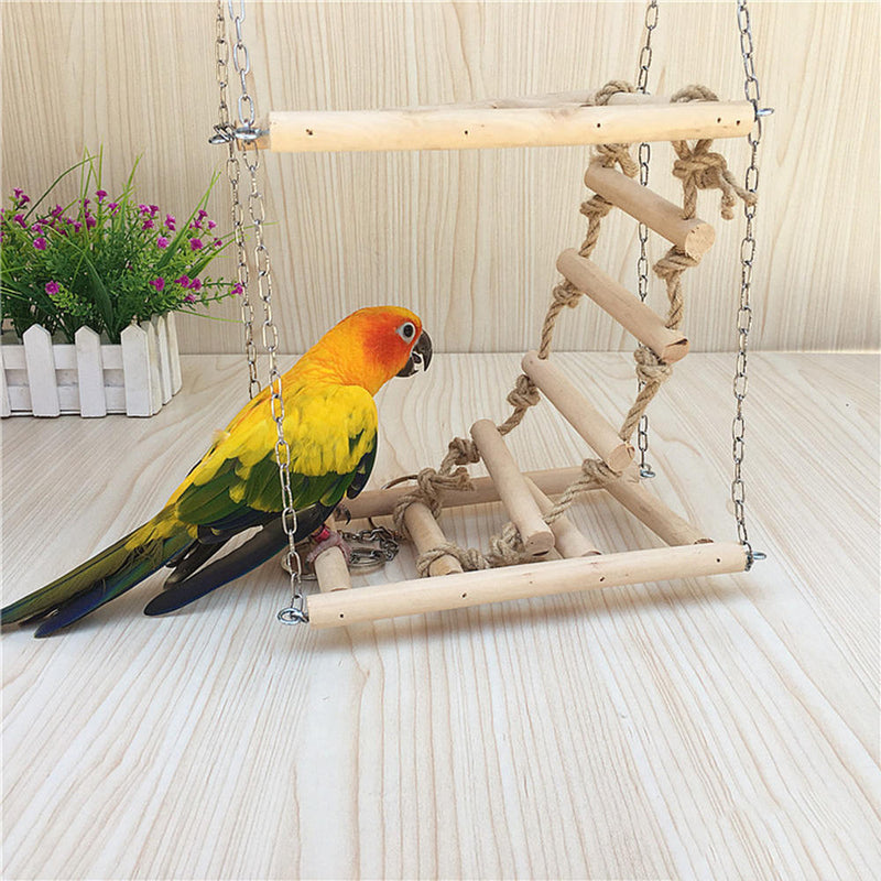 Parrot Wood Stand Activity Center Ladder Swing Tray Cup Perch Bird Play Rack