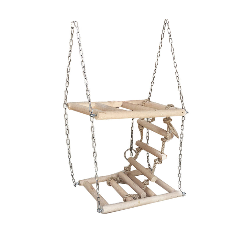 Parrot Wood Stand Activity Center Ladder Swing Tray Cup Perch Bird Play Rack