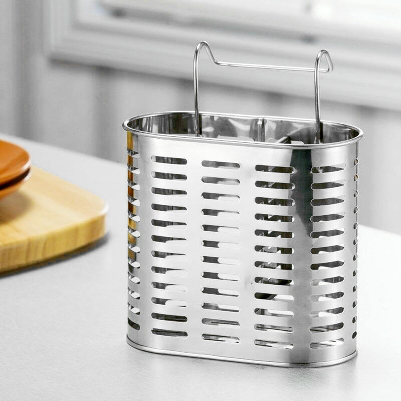 1 x Kitchen Hanging Stainless Steel Double Chopsticks Spoon Fork Cutlery Storage