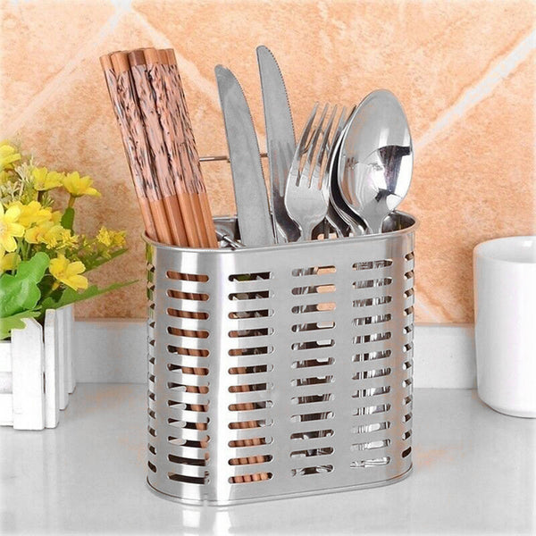 1 x Kitchen Hanging Stainless Steel Double Chopsticks Spoon Fork Cutlery Storage