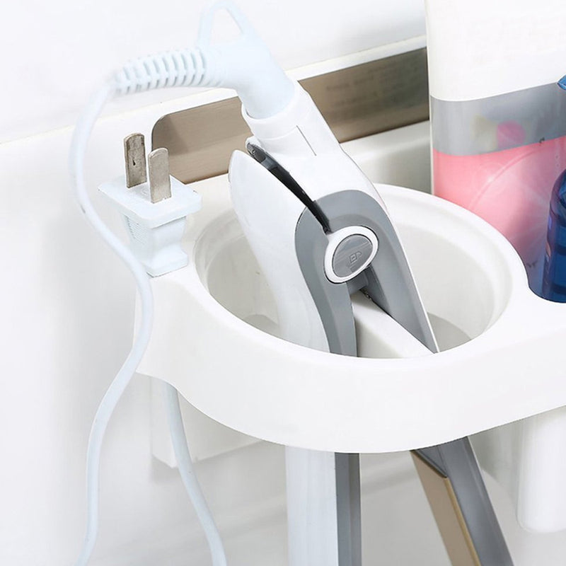 Wall Mounted 3 in 1 Bath Hair Dryer Organizer Stand Storage Holder Self-adhesive