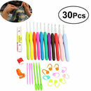 30Pcs Crochet Hook Kit Yarn Knitting Needles Sewing Tools Ergonomic Grip Bag