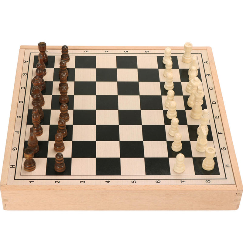 Chess Set Wood Game Set Large Wooden Board Folding Storage Box Hand Carved Piece