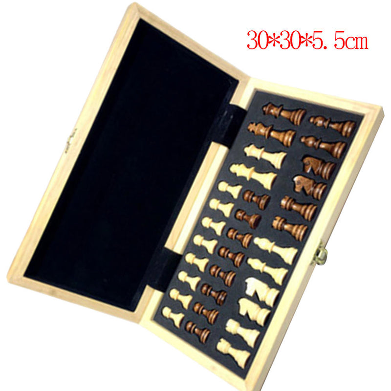 Chess Set Wood Game Set Large Wooden Board Folding Storage Box Hand Carved Piece