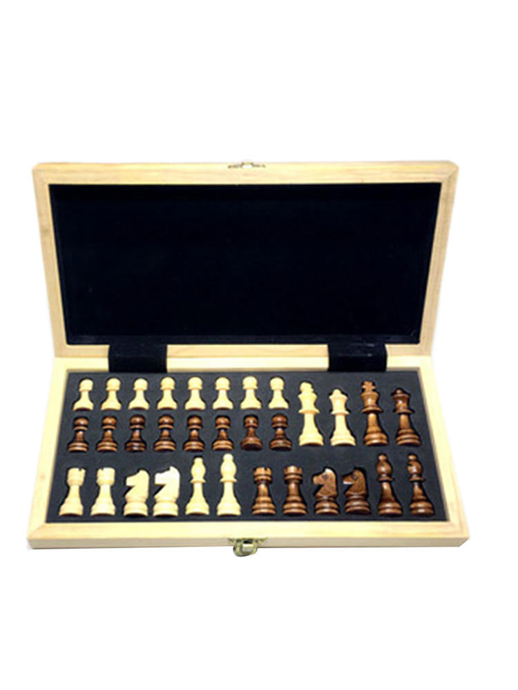Chess Set Wood Game Set Large Wooden Board Folding Storage Box Hand Carved Piece