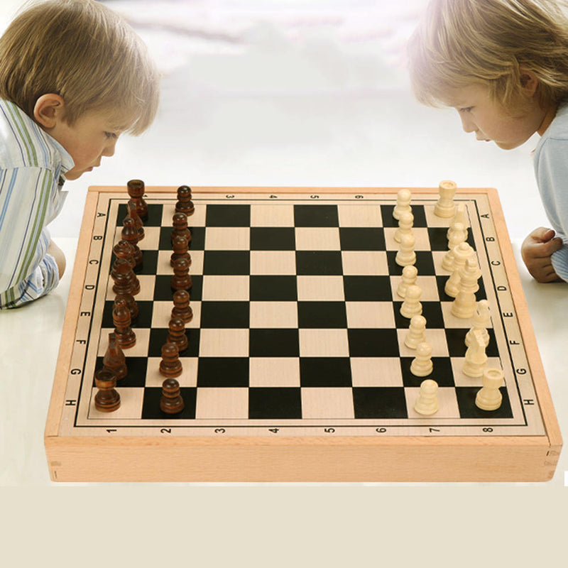 Chess Set Wood Game Set Large Wooden Board Folding Storage Box Hand Carved Piece