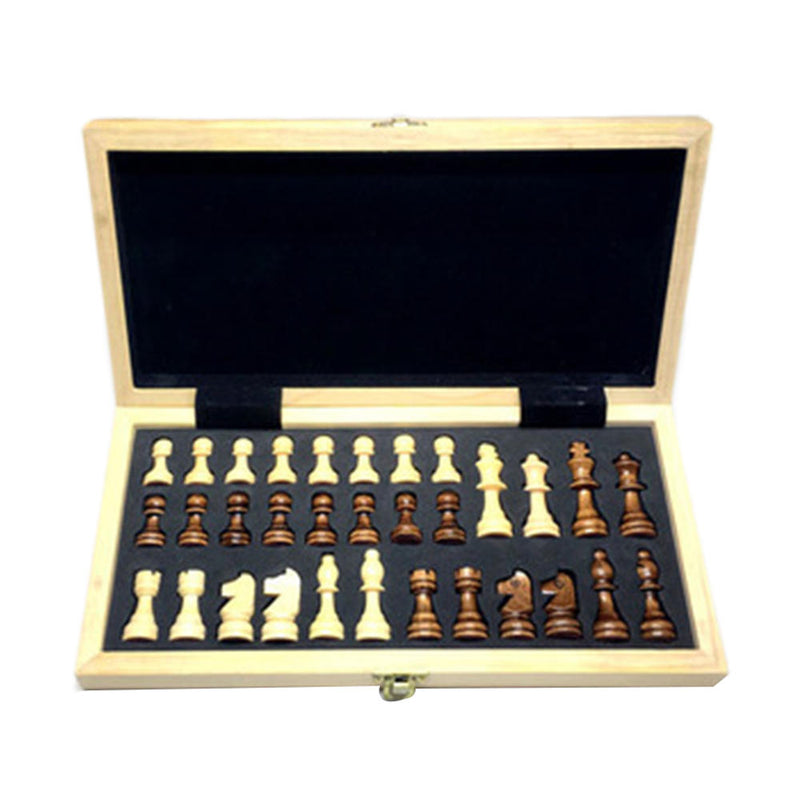 Chess Set Wood Game Set Large Wooden Board Folding Storage Box Hand Carved Piece