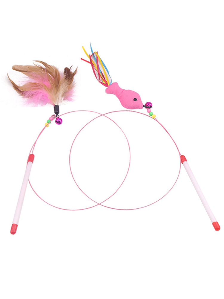 6x Cat Kitten Pet Teaser Feather Wire Chaser Toys Wand Feather Bell Play Funny