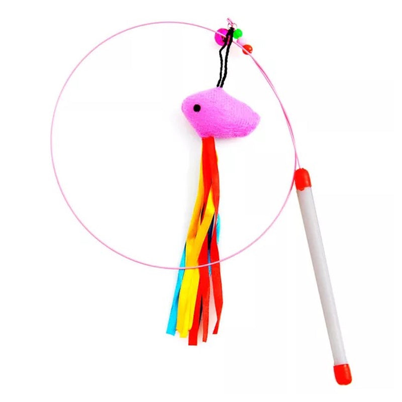 6x Cat Kitten Pet Teaser Feather Wire Chaser Toys Wand Feather Bell Play Funny