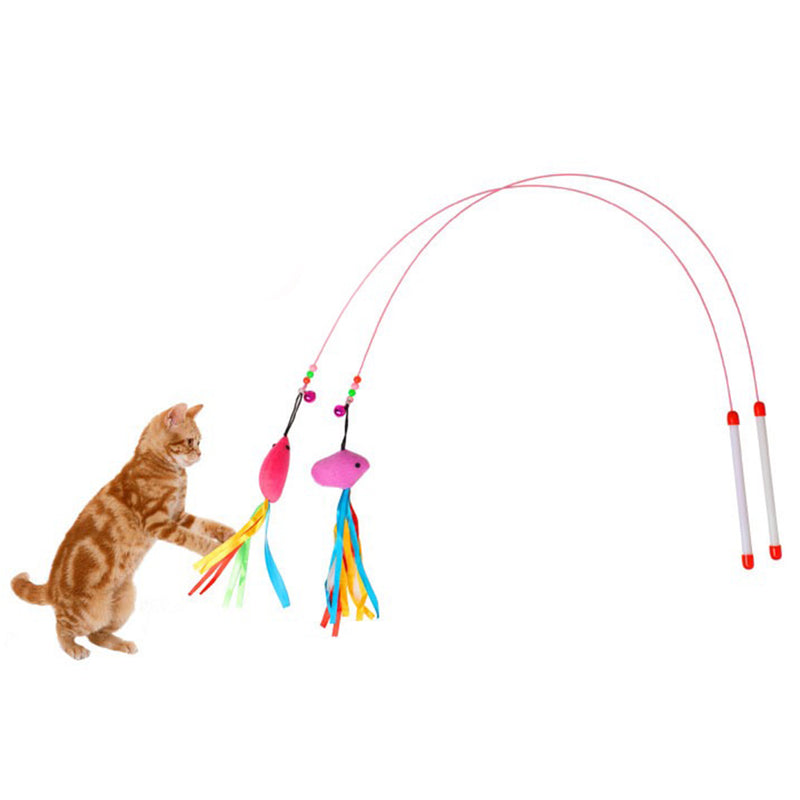 6x Cat Kitten Pet Teaser Feather Wire Chaser Toys Wand Feather Bell Play Funny