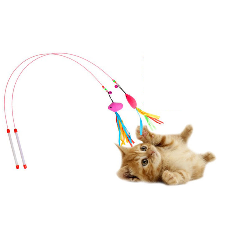 6x Cat Kitten Pet Teaser Feather Wire Chaser Toys Wand Feather Bell Play Funny