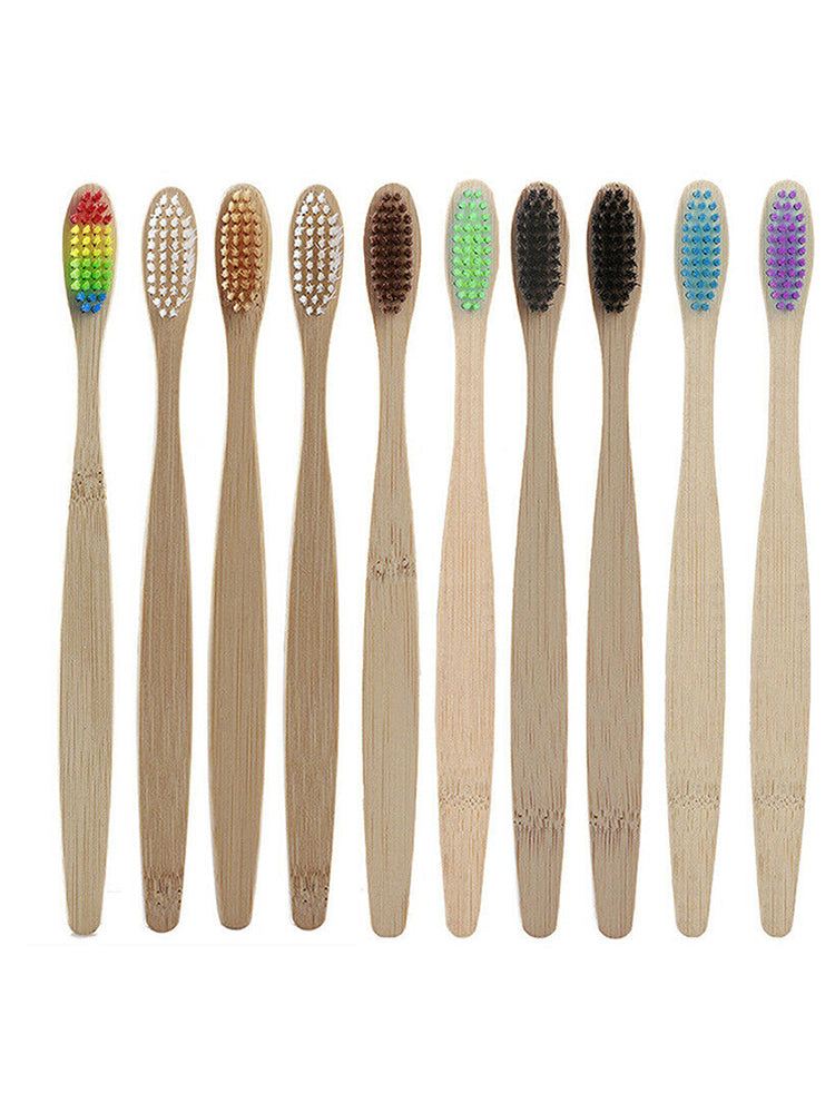10 Packs Bamboo Toothbrush Biodegradable Natural Wooden Soft Bristles Brushes