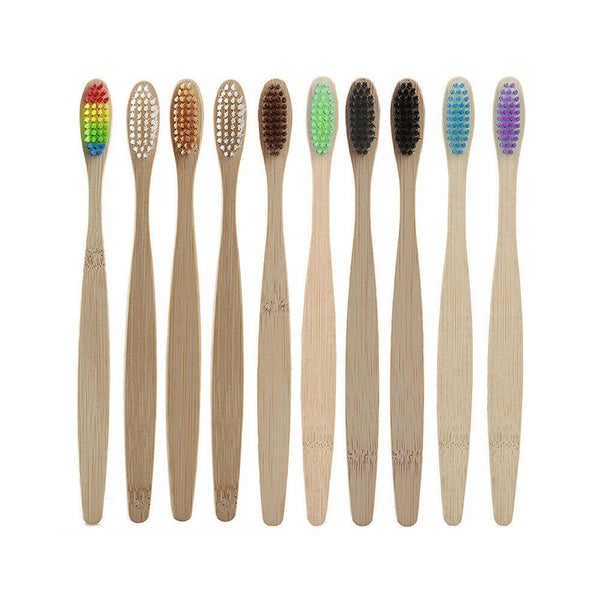 10X Bamboo Toothbrush Rainbow Teeth Brush Wooden Handle Oral Cleaner Dental Care