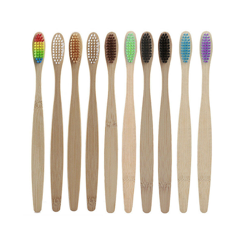 10 Bamboo Toothbrush Biodegradable Natural Wooden Eco Friendly Soft Bristles